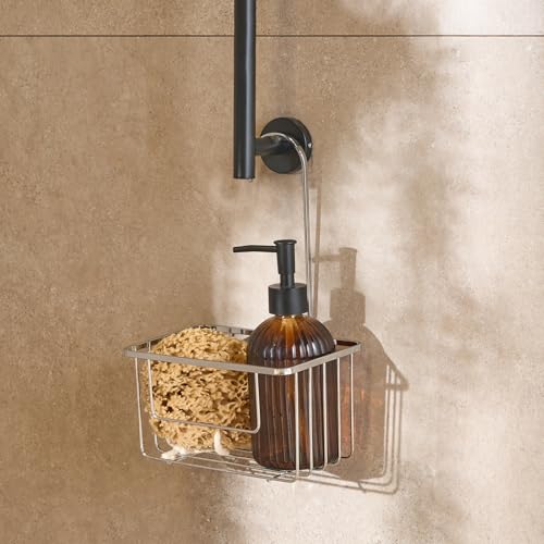 OHS Hanging Shower Caddy Organiser Storage, Silver Metal Over Door Shower Shelf No Drilling Rustproof Bathroom Shelf Hook Over Rack Shampoo Holder for Showers