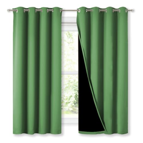 Image of NICETOWN 100% Blackout Curtains 54 inches Long, Forest Green, 1 Pair, 52 inches Width Each Panel, Double-Deck Completely Blackout Window Treatment Thermal Insulated Lined Drapes for Small Window