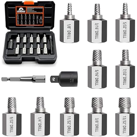 Coobeast 12Pcs Screw Extractor Set, Easy Out Bolt Extractor Kit with Bottom 3/8Inch Drive, Multi-Spline Extractors for Removing Stripped, Rounded, Damaged, Broken Screw Stud Hexagon Bolts Cover
