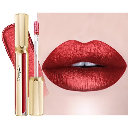 Image of Dark Red Lipsticks for Women Metallic Glitter Long Lasting Lipstick