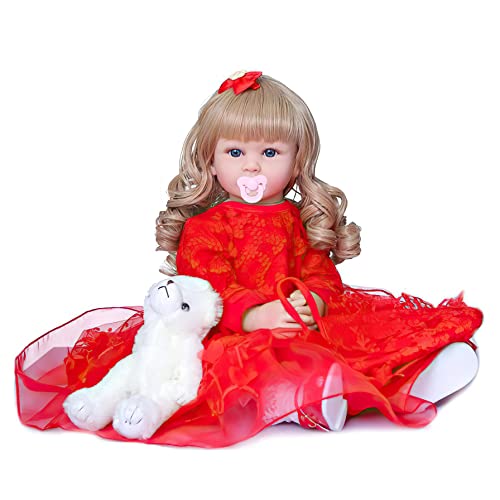 TERABITHIA 24 Inch Two Colors Hair 3-6 Month Real Baby Size Silicone Vinyl Reborn Baby Doll Realistic Newborn Toddler Girl Dolls with Soft Weighted Body Lifelike