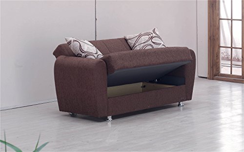 Beyan Boston Collection Modern Convertible Upholstered Love Seat With Storage Space And Includes 2 Pillows, Dark Brown #TOP1