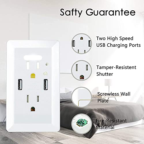 Usb Outlet With Night Light,Greencycle 15 Amp Electrical Outlet With Nightlight,4.2A High Speed Duplex Receptacle Electrical Ac Wall Outlets,With Auto Nightlight Sensor And Wall Plates (White,1 Pack) #TOP3