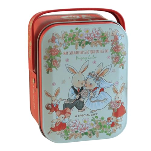 BYYLECL Scatola di latta rettangolare piccola, con manico, per matrimonio, scatola di latta vuota per caramelle, cioccolato, coniglio, scatola regalo d'amore