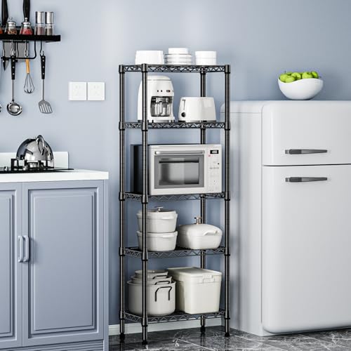 5 Tier Metal Wire Storage Rack for Home Organization, Black