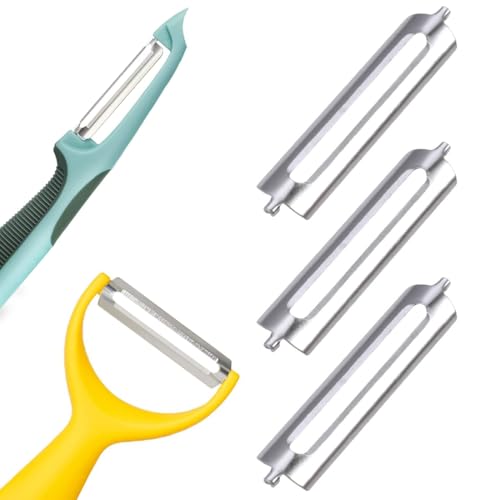 3 Pezzi Lame di Ricambio per Pelapatate,Coltello di Ricambio Pelaverdure Piatto per Sbucciatori Turbo, Lama di Ricambio per Sbucciatore in Acciaio Inox, Sbucciatori di Verdure