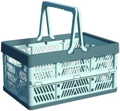 Plastic Storage Crate - 20L Collapsible Crate Stacking Folding Storage Basket - Sky Blue & Gray Blue M