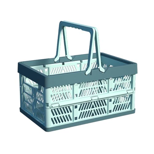 VIGAER Plastic Storage Crate - 20L Collapsible Crate Stacking Folding Storage Basket - Sky Blue & Gray Blue M