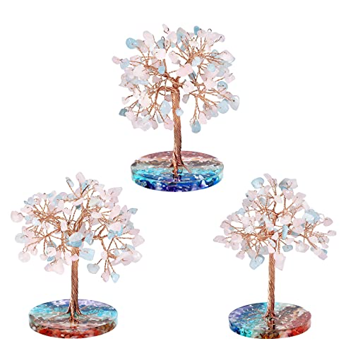 Nupuyai Aquamarine & Rose Quartz Crystal Money Tree with 7 Chakra Base - Image 4