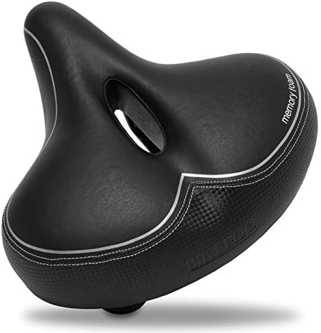 Bikeroo Bike Seat for Men & Women - Soft Padded 9.5" Extra Wide Bicycle Seat Replacement for MTB Mountain, Schwinn, BMX, Peloton, Stationary Exercise Bike - Memory Foam Bike Saddle