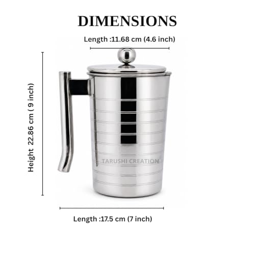 Image of Premium Tarushi Creation Stainless Steel Water Jug with Lid & Handle