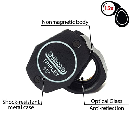 Belomo 10X + 15X Jewelers Loupes Triplet Magnifiers. Toptical Glass With Anti-Reflection Coating For A Bright, Clear And Color Correct View. Foldable Loupe For Gems, Jewelry, Coins And Trichomes #TOP4