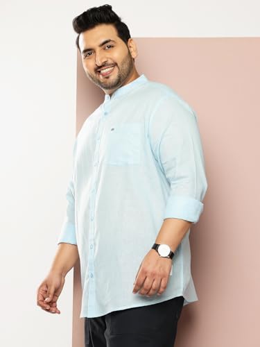 Image of Thomas Scott Men's Solid Cotton Linen Casual Shirt | Full Sleeve | Regular Fit | Mandarin Collar