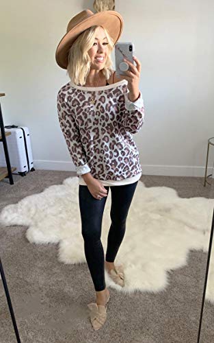 ECOWISH pulôver feminino com estampa de camuflagem casual de leopardo e manga comprida, Coffee, X-La