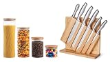 EatNeat 8PC Stainless Steel Chef Knife Set w/Bamboo Cutting Board & 4PC Airtight Glass Kitchen Canis