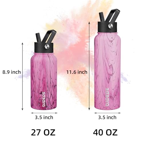 Image of BJPKPK Insulated Water Bottles with Straw Lid, 40oz Stainless Steel Water Bottles with 3 Lids, BPA Free Leakproof Thermo, Tumblers, Cups for Sports, Gym- Wood Pink