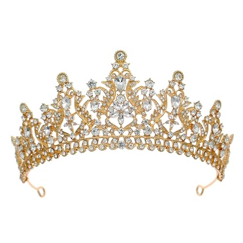 HEWEICSY Gold Tiaras and Crowns for Women,Crystal Wedding Tiara for Women Royal Queen Crown Headband Metal Princess Tiara for Bride Birthday Prom Pageant Halloween Costume Cosplay