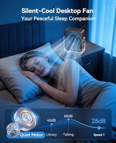 KIMMOO Desk Fan for Bedroom, Rechargeable USB Turto Table Fan, 199 Speeds, 270° Rotating, Quiet Small Desk Fan with LED Display, Personal Desktop Cooling Fan, Wall Fan for Home Office Travel (Black) — view 4