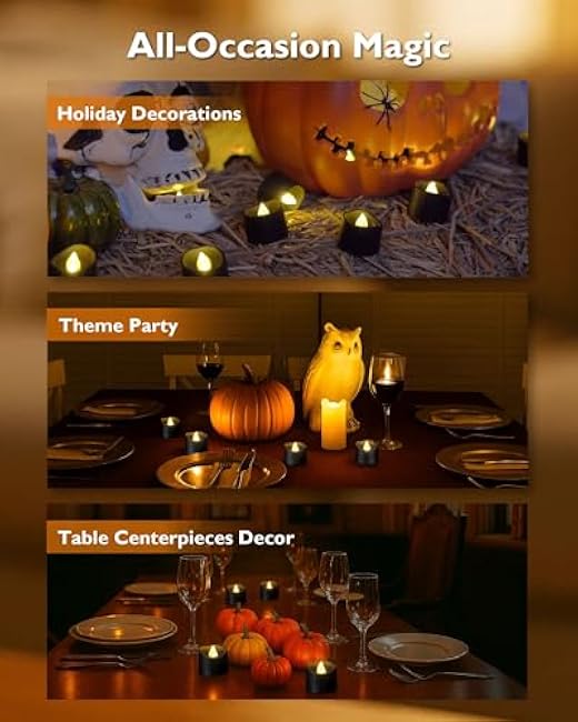 Homemory 12pcs Black Remote Timer LED Tea Lights Candles, 400+Hours Flickering Flameless Battery Votive Tealights for Tabletop Lighting, Centerpieces Decor, Holiday, Warm White Glow