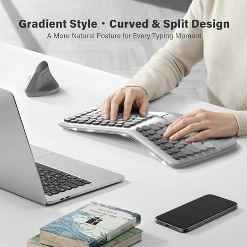 Image of MOFII Wireless Ergonomic Keyboard & Mouse Combo - Split Curved Keyboard with Wrist Rest (All-Day Comfort) + Wireless Vertical Ergonomic Optical Mouse, Compatible with PC /Laptop /Desktop