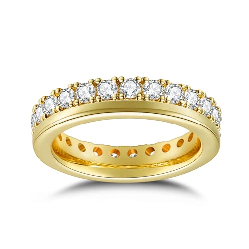 Moissanite Eternity Band Rings for Women, 14k Gold Plated Dual Et...
