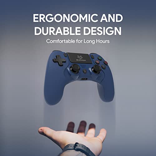 EvoFox-Elite-Play-Wireless-Controller-for-PS4-Ipad-and-Iphones-Bluetooth-50-Dual-Vibration-6-Axis-Gyro-Sensor-10-Hours-of-Game-Play-Touch-Panel-Built-in-Speaker-35-mm-Headset-Port-Blue