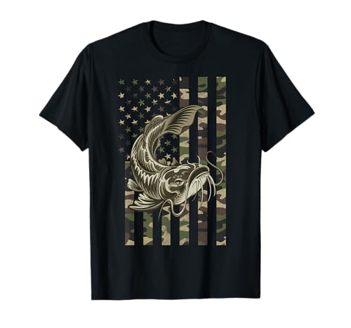 Catfishing, Camo American Flag with Catfish T-Shirt