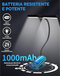 TobeBright Luce per Leggio Musicale a Pinza con 3 Colori e 8 Luminosità, 14 LEDs Lampada per Pianoforte Ricaricabile USB-C per Pianoforte, Chitarra, Spartiti, Lampada da Lettura