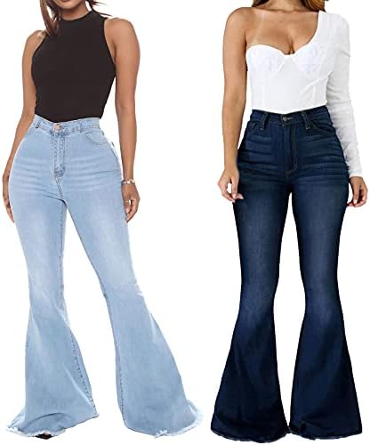 THE GYM PEOPLE High Waist Bootcut Jeans Dames Buikcontrole Wijde Pijpen Uitlopende Jeggings met Zakken, denim, blauw, XL THE GYM PEOPLE High Waist Bootcut Jeans Dames Buikcontrole Wijde Pijpen Uitlopende Jeggings met Zakken, denim, blauw, XL