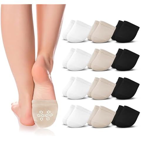Jinny's Shoppe 12 Pairs of Toe Topper Liner No Show Invisible Non-Skid Half Seamless Mule Socks for Women (Neutral Tone) Cover