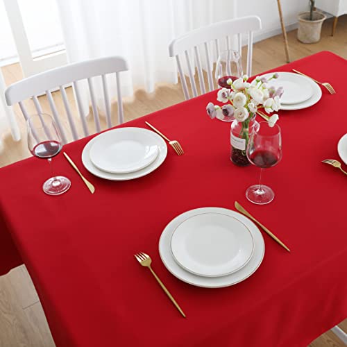 Image of FOLINS&HOME Red Rectangle Tablecloth, 54 x 78 Inch Waterproof Table Cloth | Wrinkle Free Polyester Table Cloths, Spillproof Heavy Duty and Washable Table Cover for Party, Banquet - Rectangular /Oblong