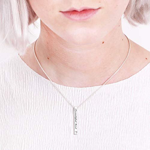 925 Sterling Silver Vertical Bar Necklace Engraved Message Inspirational Jewelry Gifts for Women 6