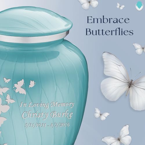 Image of Geturns Embrace Adult Personalized Butterfly Cremation Urns for Human Ashes I Large Pearl Light Blue Funeral Urn for Men and Women I 200 lbs