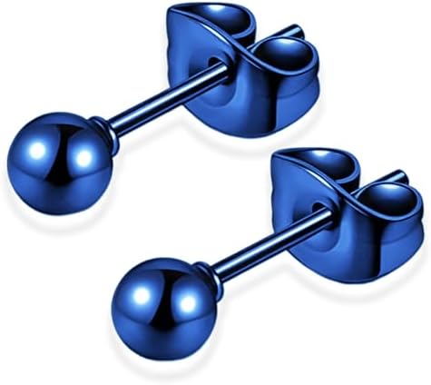 （17:30時点） swars ピアス メンズ レディース サージカルステンレス 金属アレルギー対応 丸玉 ボール 両耳用 2個セット (ブルー 4mm)