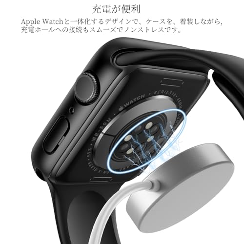 ULOE 対応 Apple Watch Series 11 (2025) Series 10 46mm用 ケース, 対応アップルウォッチ 11/10 46mm 保護カバー ガラスフィルム 一体型 PC素材全面保護(ブラック)