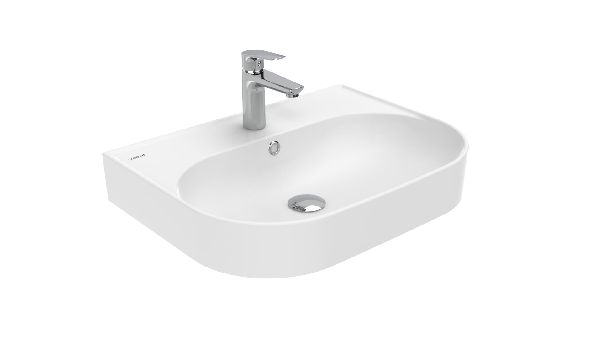 Creavit Waschbecken 60 cm | Aufsatzwaschbecken Keramik Weiß | Weiß | Rechteckig | Mit Hahnloch | Wandmontage oder Möbelmontage | Modernes Bad Lavabo