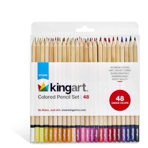 KINGART Studio Colored Pencil Set (312-48Z), 48 Unique Colors, Soft Velvety Cores, Blends Smoothly,