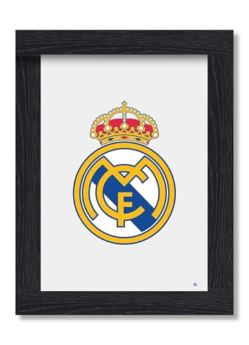 Image of Real Madrid CF Grey Crest Poster Framed A4 - Official Real Madrid Poster - Perfect Real Madrid Gifts for Boys & Girls - Football Wall Art - La Liga Posters & Real Madrid Gift Idea