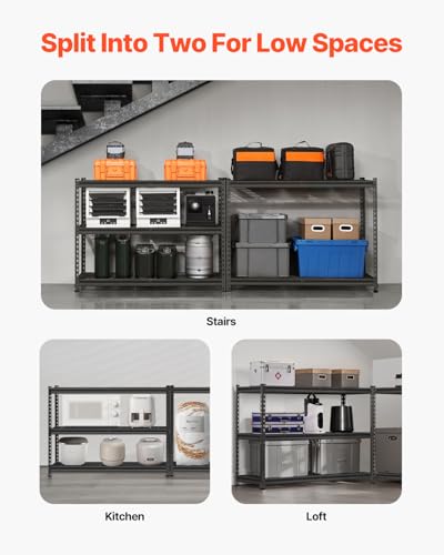 Image of VEVOR Storage Shelves, 2500 lbs, 5 Tier Heavy Duty Garage Shelving, 18 inch D x 48 inch W x 72 inch H Adjustable Metal Shelves for Industrial Shelving Unit Utility Shelf, for Kitchen, Warehouse, Basement, Black