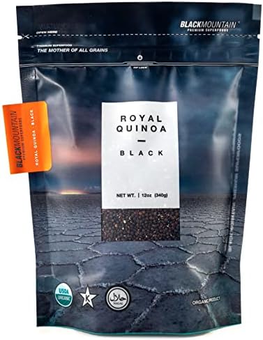 Black Mountain Premium Superfoods | Organic Royal Black Quinoa | 12 oz | Gluten Free | Vegan | Complete Plant Protein | Easy to Use | Source of Fiber and Iron | USDA Organic | Pre Washed | Non-GMO | Whole Grain Rice and Pasta Substitute