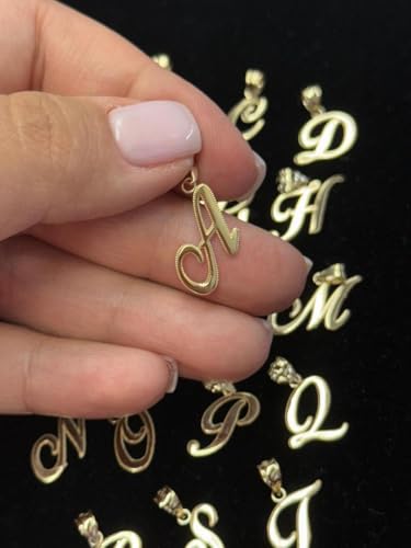 Gold Initial Letter Pendant For Necklaces, 14k Gold A-Z Big Letter Charm Necklace Jewelry for Men And Women. Made In USA, Yellow Gold2