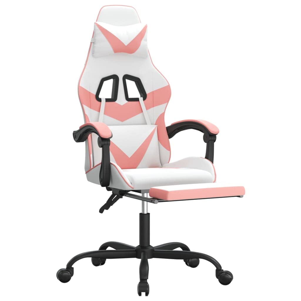 Tomostar Chaise Gaming, Chaise de Jeu Fauteuil Gamer Fauteuil de Bureau pivotante et Repose-Pied Blanc et Rose Similicuir