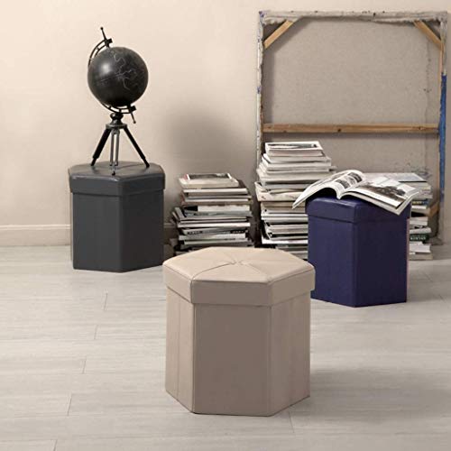 Tabouret rembourré banc cube gris et pouf coffre de rangement