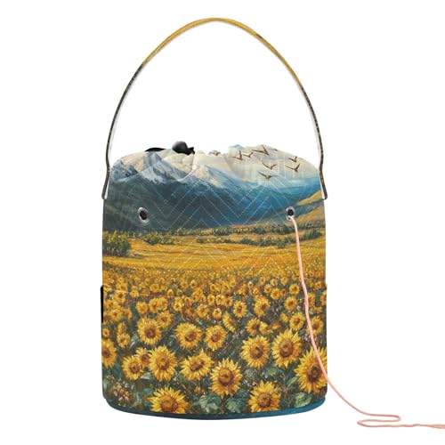 Image of Tatenale Crochet Bag Yarn Bag Knitting Project Bag with Pockets and Handle Portable Yarn Storage Organizer Tangle Free 8.3x11 InchSunflowers Eagles and Mountain40