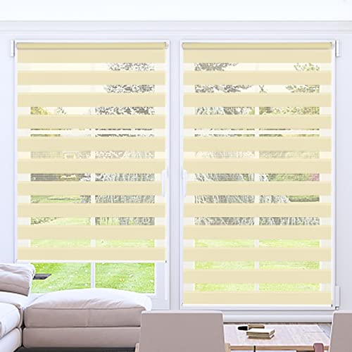 Kokorona Day and Night Blinds Zebra Roller Blinds for Windows, Dual Layer Fabric Zebra Blinds for Doors, Light Filtering Privacy Day Night Blinds, 85cm Wide x 230cm Drop, Beige