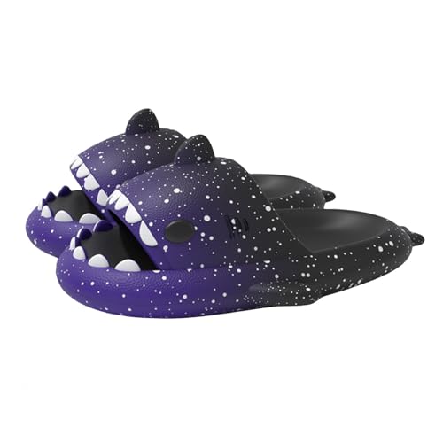 Unisex Shark Slides, Original Shark Slipper Upgraded, EVA Anti-Slip Quick Drying Shark Sliders, Novelty Cloud Shark Slippers (Starlight Black Purple, Adult, Women, 5.5, Numeric Range, US Footwear Size System, 6, Medium)