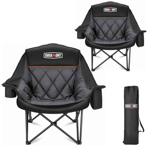 Overmont 2PCS Oversized Camping Chair for Adults - 400lbs Support Heavy Duty Padded Folding Chair...