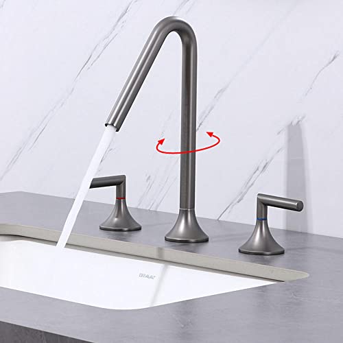 Robinet de lavabo 3 trous chic en laiton gris double commande QTANZIQI