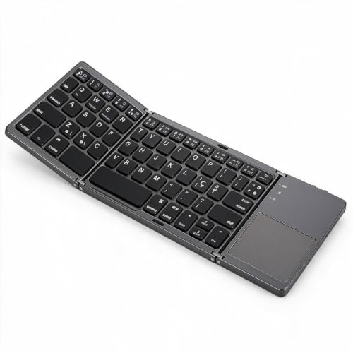 Mini Teclado Bluetooth Dobrável com Touchpad ABNT2 e Tecla Ç Portátil