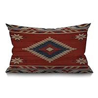Federa Cuscino Retto Swono Stile Navajo - Cotone E Lino - 30x50 Cm - Rosso Indiano
